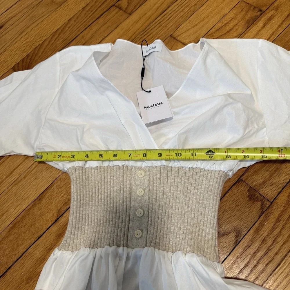 Naadam NWT Cotton Cashmere Mixed Media Mini‎ Dress Size Small in Latte - Picture 8 of 8
